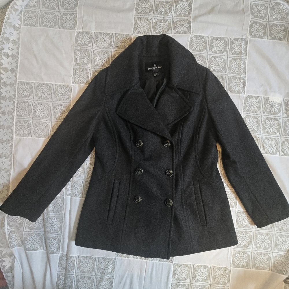 London Fog Women's Wool Charcoal Peacoat Size Medium